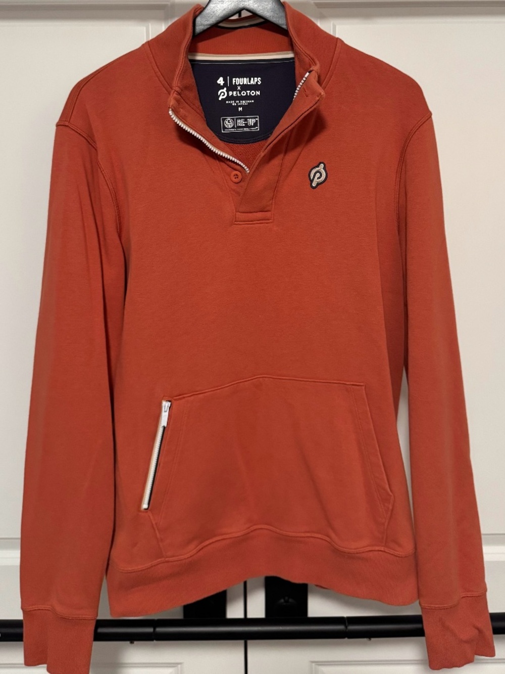 Fourlaps x Peloton Mens Medium Quarter Zip Pullover Orange RE-UP Sweatshirt